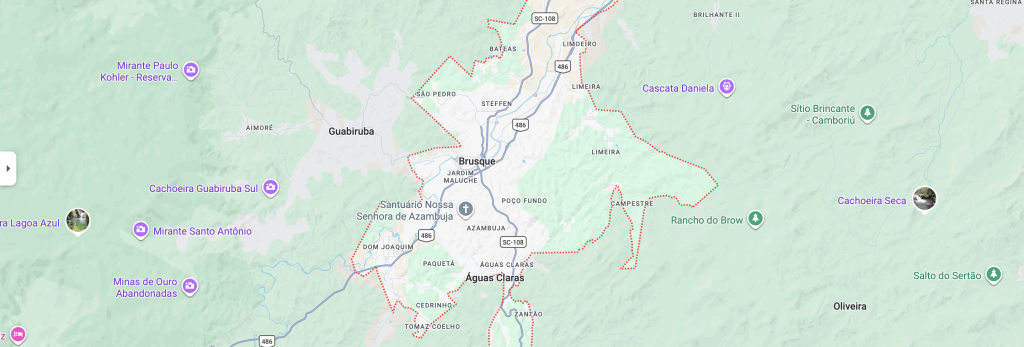 Mapa de Brusque SC com atendimento de Limpa fossa em Brusque 24 horas.